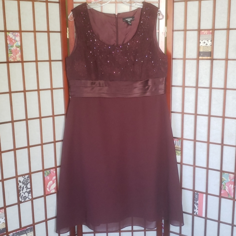 R & M Richards Burgundy Sleeveless Wedding Dress